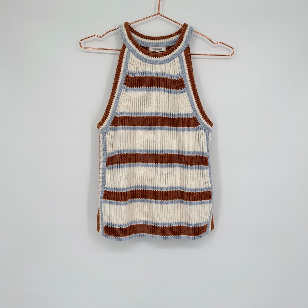 Madewell Sweater Tank Womens M Multi Color Striped Ribbed Knit Halter Boho Retro